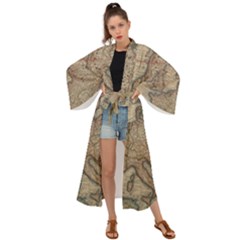 Old Vintage Classic Map Of Europe Maxi Kimono by Paksenen