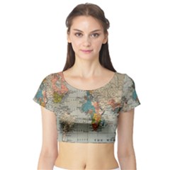 Vintage World Map Short Sleeve Crop Top by Loisa77