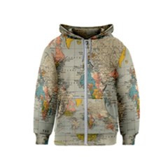 Vintage World Map Kids  Zipper Hoodie by Loisa77