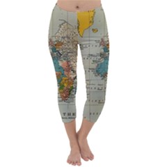 Vintage World Map Capri Winter Leggings 