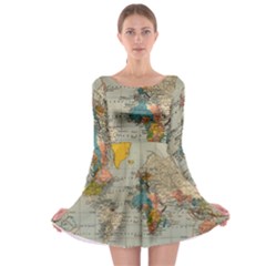 Vintage World Map Long Sleeve Skater Dress by Loisa77