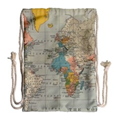 Vintage World Map Drawstring Bag (large) by Loisa77