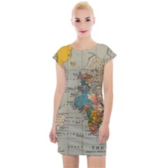 Vintage World Map Cap Sleeve Bodycon Dress by Loisa77