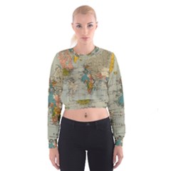 Vintage World Map Cropped Sweatshirt