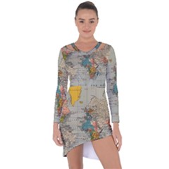 Vintage World Map Asymmetric Cut-out Shift Dress by Loisa77