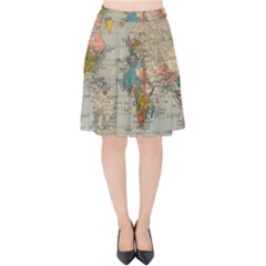 Vintage World Map Velvet High Waist Skirt by Loisa77