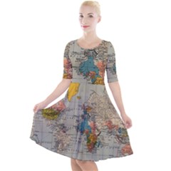 Vintage World Map Quarter Sleeve A-line Dress by Loisa77