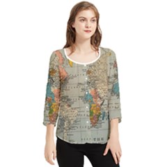 Vintage World Map Chiffon Quarter Sleeve Blouse by Loisa77