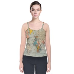 Vintage World Map Velvet Spaghetti Strap Top by Loisa77