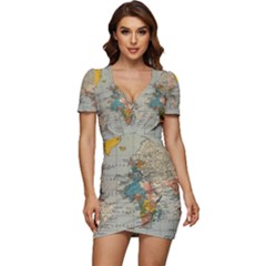 Vintage World Map Low Cut Cap Sleeve Mini Dress by Loisa77