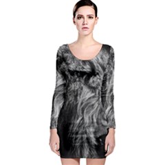 Angry Male Lion Wild Animal Long Sleeve Bodycon Dress by Loisa77