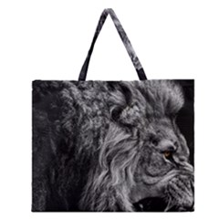 Angry Male Lion Wild Animal Zipper Large Tote Bag by Loisa77