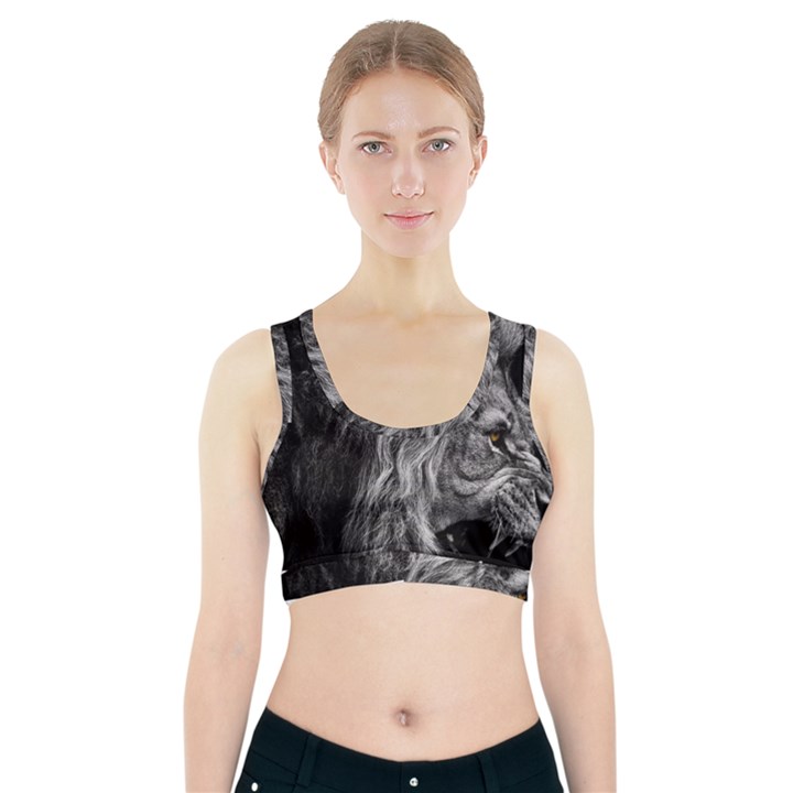 Angry Male Lion Wild Animal Sports Bra With Pocket