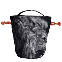 Angry Male Lion Wild Animal Drawstring Bucket Bag by Loisa77