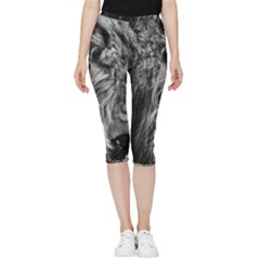 Angry Male Lion Wild Animal Inside Out Lightweight Velour Capri Leggings  by Loisa77