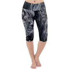 Angry Male Lion Wild Animal Lightweight Velour Cropped Yoga Leggings by Loisa77