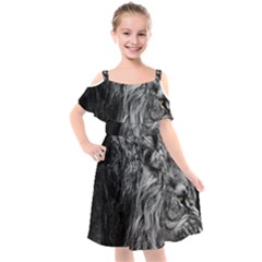 Angry Male Lion Wild Animal Kids  Cut Out Shoulders Chiffon Dress by Loisa77