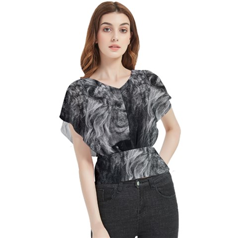 Angry Male Lion Wild Animal Butterfly Chiffon Blouse by Loisa77