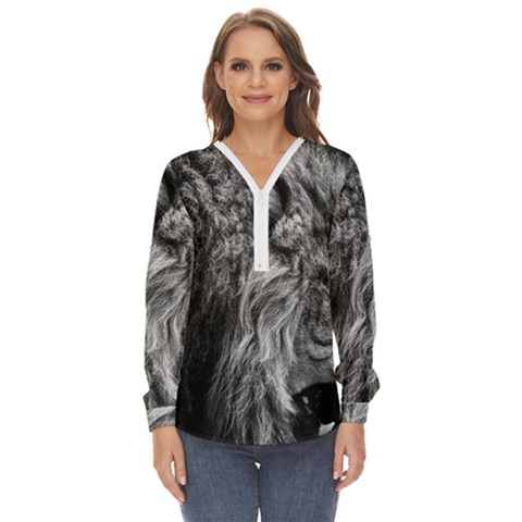 Angry Male Lion Wild Animal Zip Up Long Sleeve Blouse by Loisa77