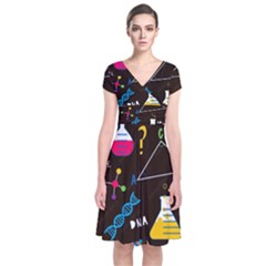 Science Lesson Flat Vector Seamless Pattern Short Sleeve Front Wrap Dress by Loisa77