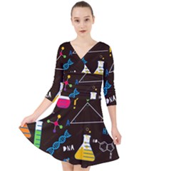 Science Lesson Flat Vector Seamless Pattern Quarter Sleeve Front Wrap Dress by Loisa77