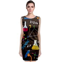 Science Lesson Flat Vector Seamless Pattern Sleeveless Velvet Midi Dress