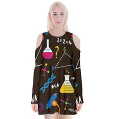 Science Lesson Flat Vector Seamless Pattern Velvet Long Sleeve Shoulder Cutout Dress