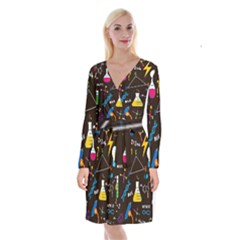 Science Lesson Flat Vector Seamless Pattern Long Sleeve Velvet Front Wrap Dress by Loisa77