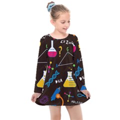 Science Lesson Flat Vector Seamless Pattern Kids  Long Sleeve Dress by Loisa77