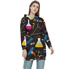 Science Lesson Flat Vector Seamless Pattern Women s Long Oversized Pullover Hoodie