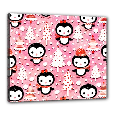 Cute Penguin Pattern Canvas 24  X 20  (stretched) by Loisa77