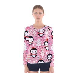 Cute Penguin Pattern Women s Long Sleeve T-shirt