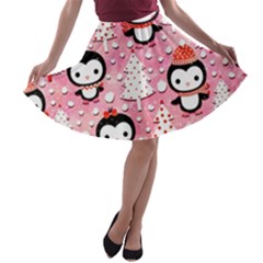 Cute Penguin Pattern A-line Skater Skirt by Loisa77