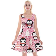 Cute Penguin Pattern Reversible Velvet Sleeveless Dress