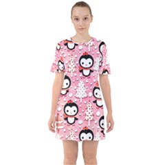 Cute Penguin Pattern Sixties Short Sleeve Mini Dress by Loisa77