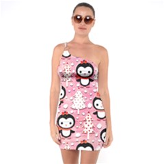 Cute Penguin Pattern One Shoulder Ring Trim Bodycon Dress by Loisa77