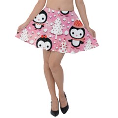 Cute Penguin Pattern Velvet Skater Skirt