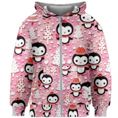 Cute Penguin Pattern Kids  Zipper Hoodie Without Drawstring