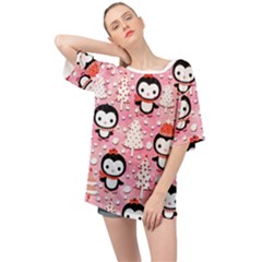 Cute Penguin Pattern Oversized Chiffon Top by Loisa77