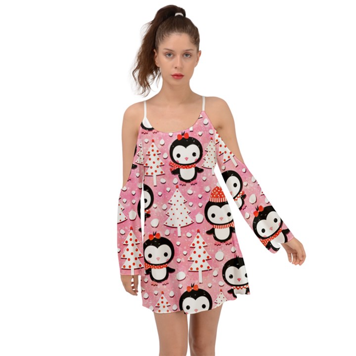 Cute Penguin Pattern Boho Dress