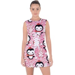 Cute Penguin Pattern Lace Up Front Bodycon Dress by Loisa77