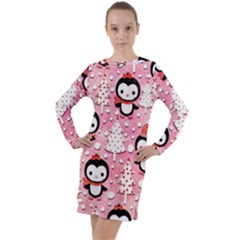 Cute Penguin Pattern Long Sleeve Hoodie Dress