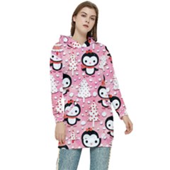 Cute Penguin Pattern Women s Long Oversized Pullover Hoodie