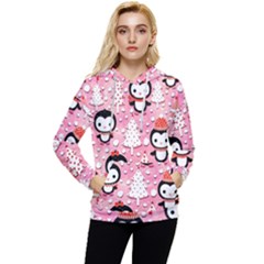 Cute Penguin Pattern Women s Lightweight Drawstring Hoodie