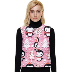 Cute Penguin Pattern Women s Button Up Puffer Vest