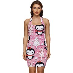 Cute Penguin Pattern Sleeveless Wide Square Neckline Ruched Bodycon Dress by Loisa77