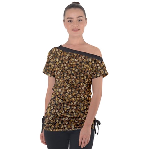 Floral Fusion Print Off Shoulder Tie-up T-shirt by dflcprintsclothing