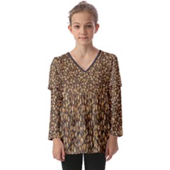 Floral Fusion Print Kids  V Neck Casual Top by dflcprintsclothing