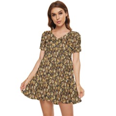 Floral Fusion Print Tiered Short Sleeve Babydoll Dress by dflcprintsclothing