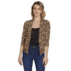 Floral Fusion Print Women s Draped Front 3/4 Sleeve Shawl Collar Jacket by dflcprintsclothing